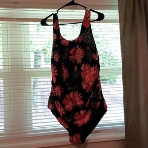 DACI WOMENS ORANGE FLORAL ONE PIECE SWIMSUIT RUCHED SLIMMING U-BACK SIZE 20W